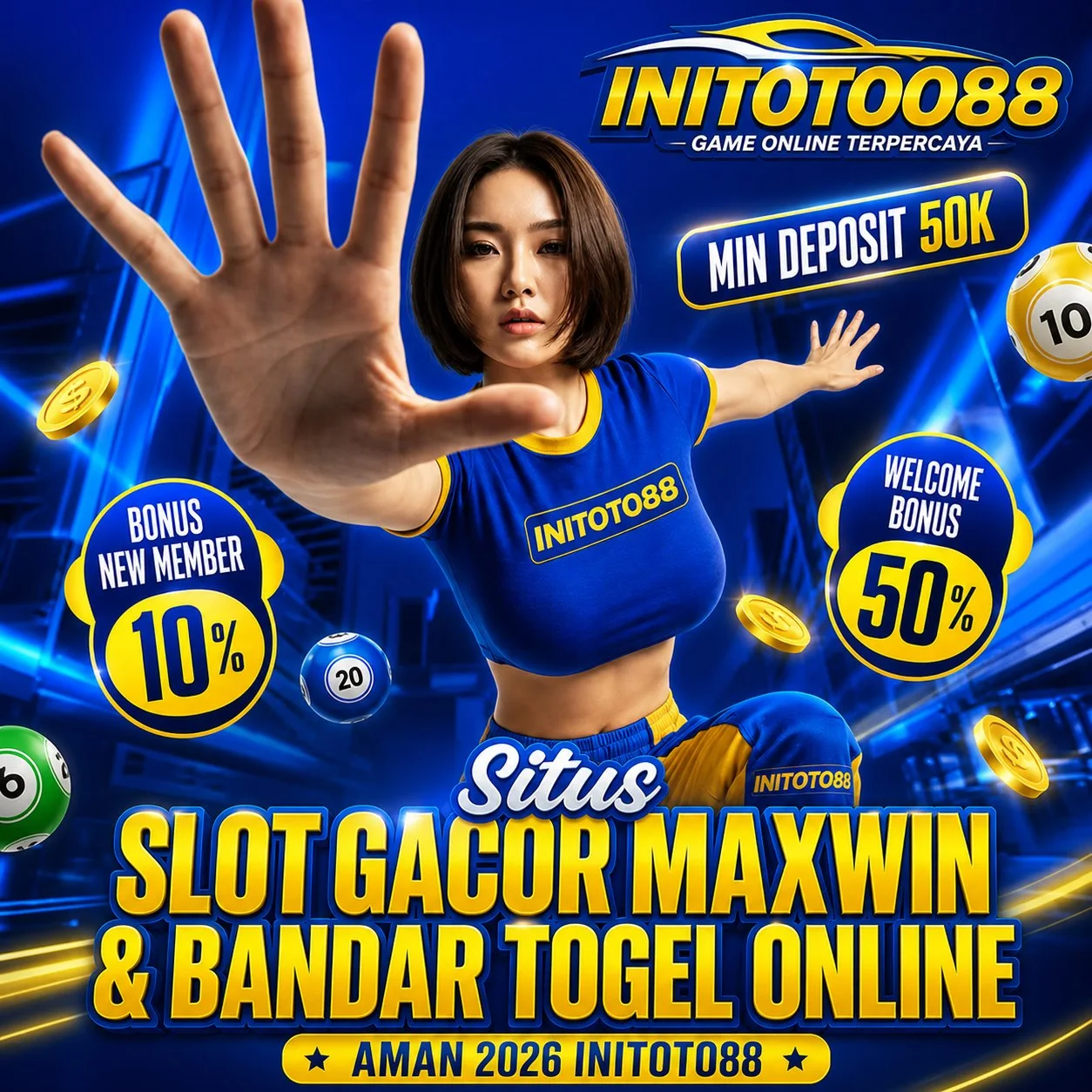 Visual promosi INITOTO88 bertema bandar Toto 4D online, Situs Slot Thailand, dan Slot88 terpercaya
