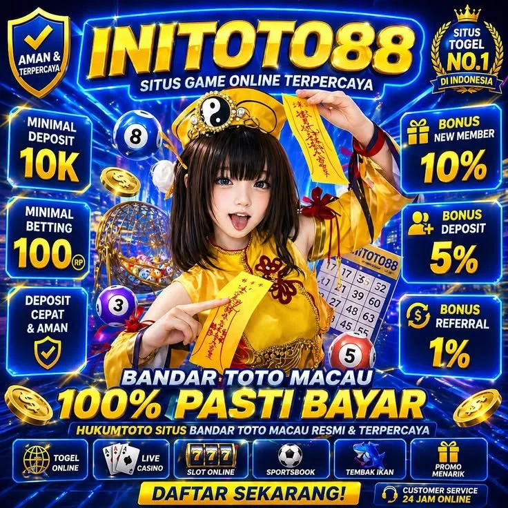 Tampilan galeri INITOTO88 tentang Toto Macau Result, Togel4D, Slot88, dan Qris Slot dalam layout digital.