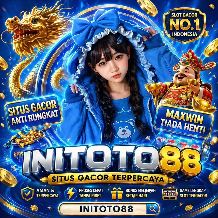 Foto pameran visual INITOTO88 bertema Toto 4D Premium, Lotre Macau, Slot88, dan Qris Slot.