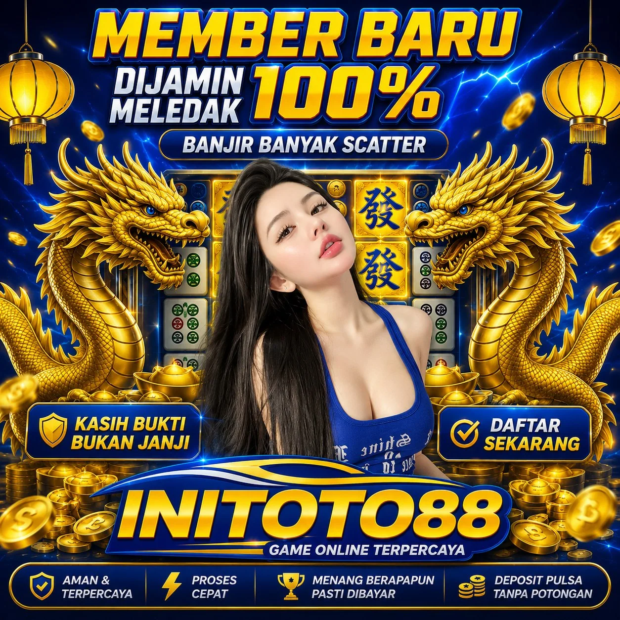 Visual promosi INITOTO88 untuk akses situs slot gacor, Toto4D Macau, dan Qris Slot cepat